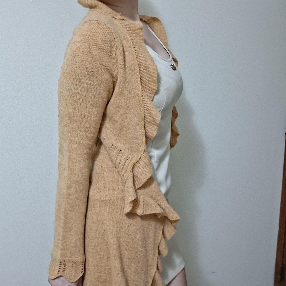 Vintage Y2K Anthropologie Angora Lambswool Ruffle Duster Cardigan S